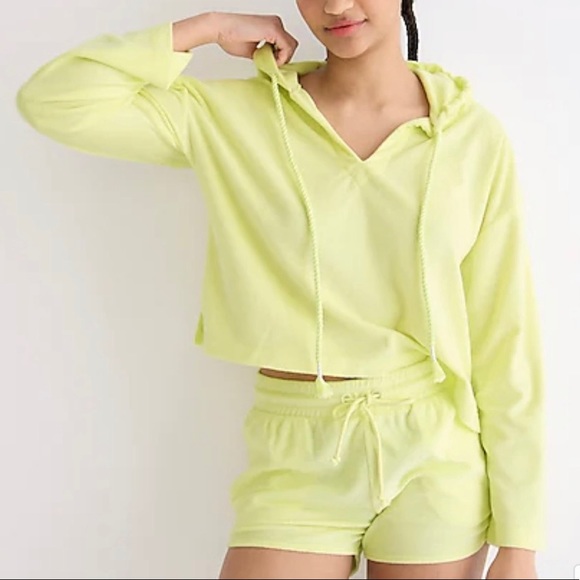 J. Crew Tops - J Crew Towel Terry V-neck Hoodie SZ M NWT
